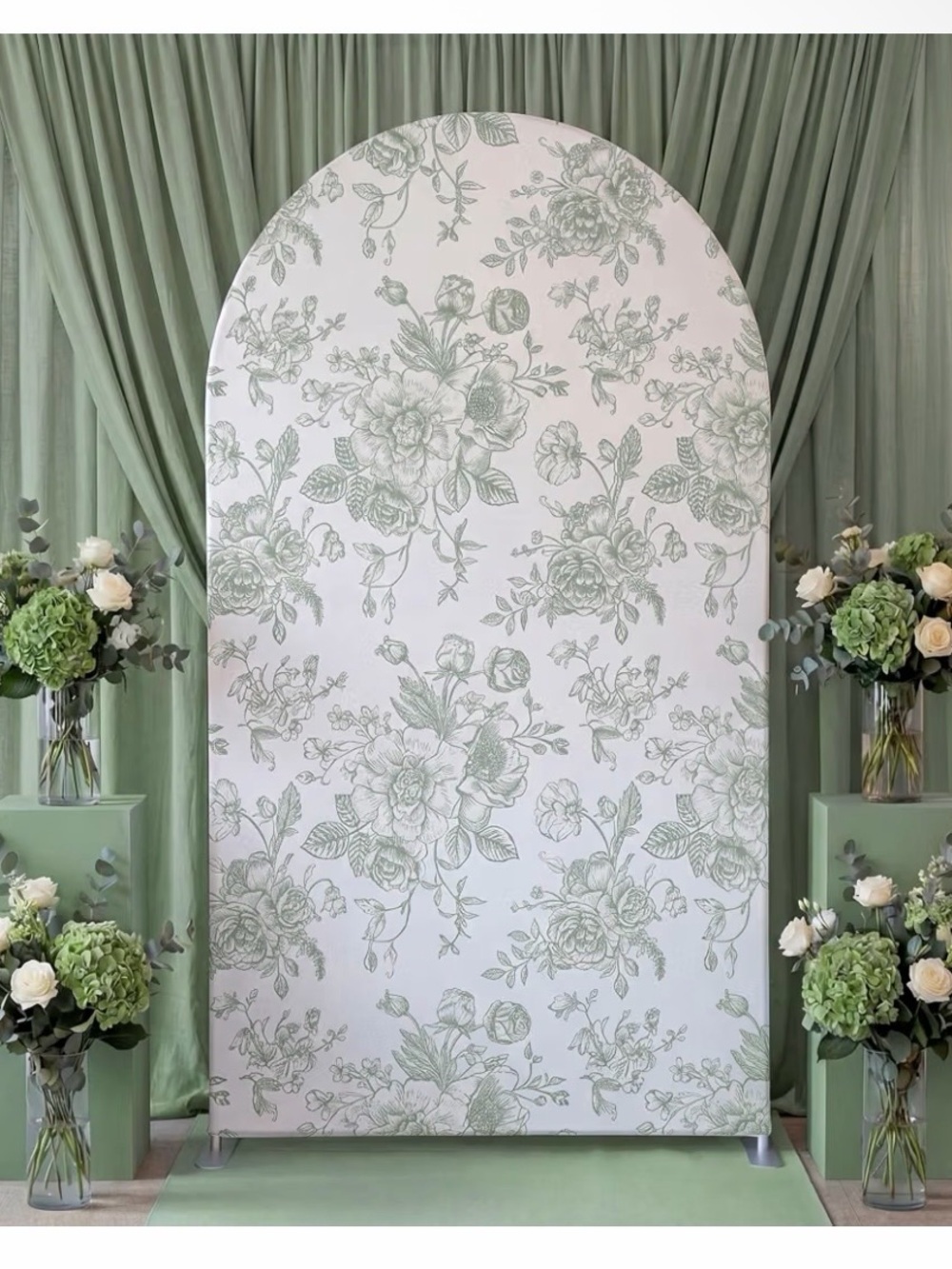 Tegeme Floral Arch Cover 7.2ft Sage Green Stretchy Spandex